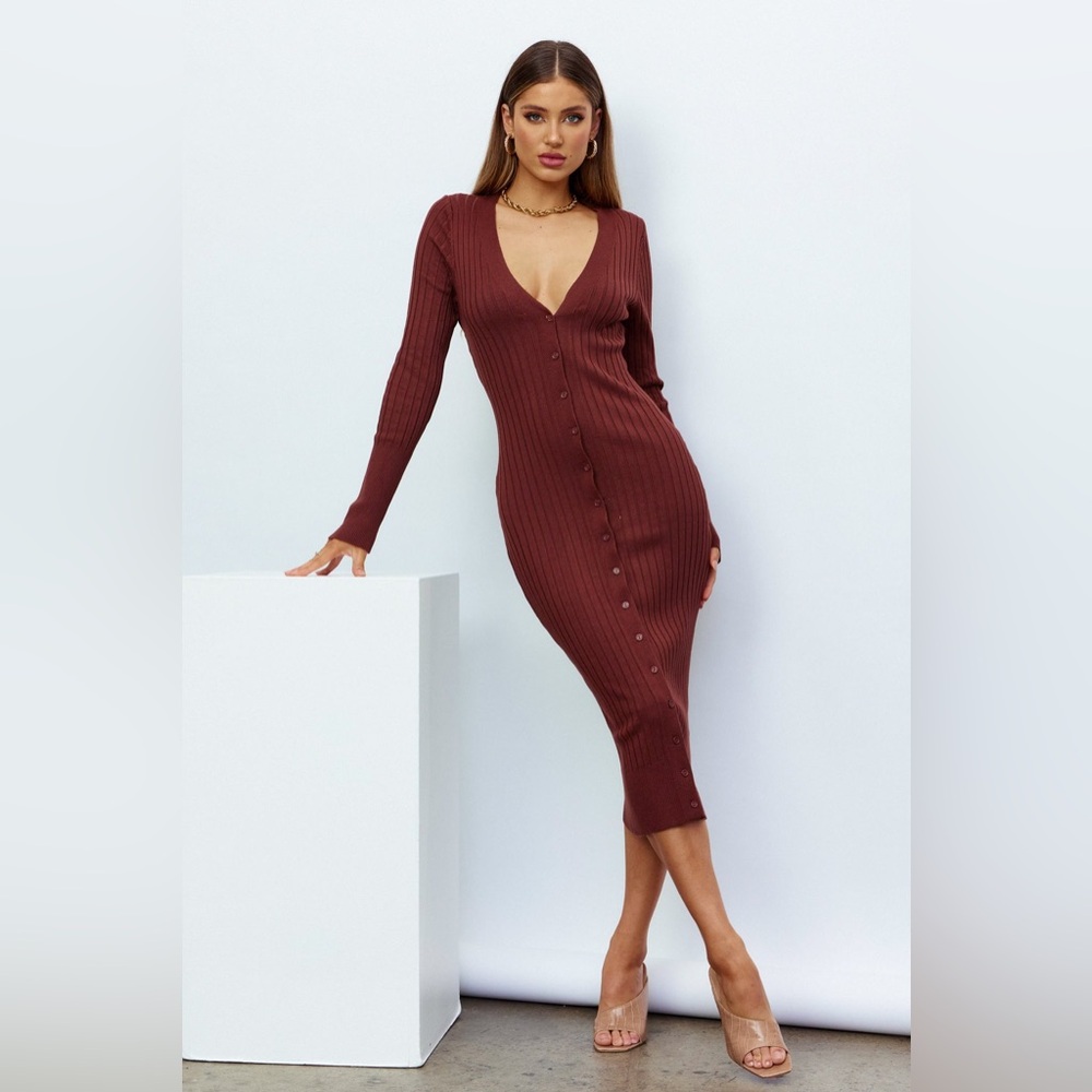 Comune Long Sleeve Button Up Down Sweater Dress XS Burgundy